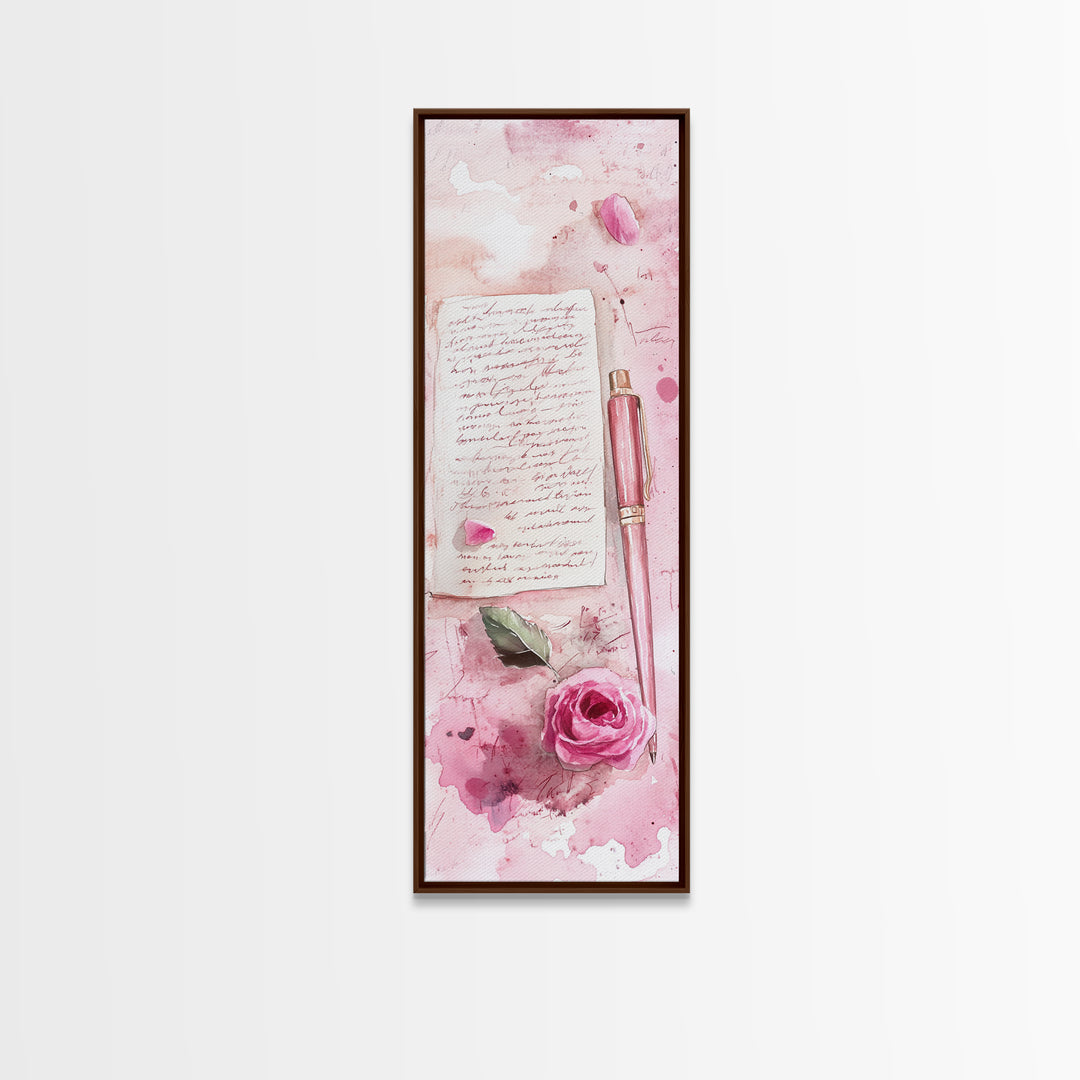Romantic Pink Rose Painting Framed Canvas Print, Light Pink Wall Art, Floral Bedroom Art, Gift Idea For Her, Rose Botanical Prints