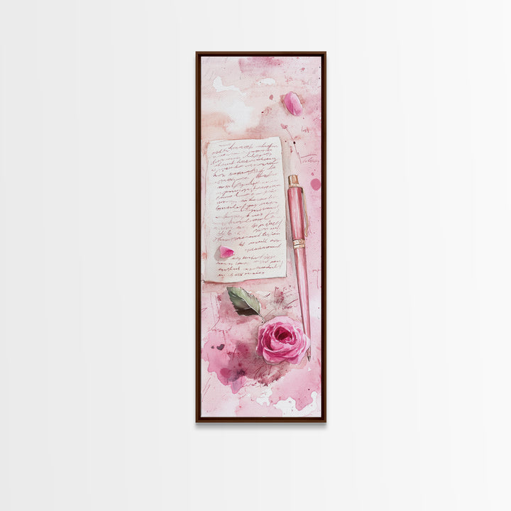 Romantic Pink Rose Painting Framed Canvas Print, Light Pink Wall Art, Floral Bedroom Art, Gift Idea For Her, Rose Botanical Prints