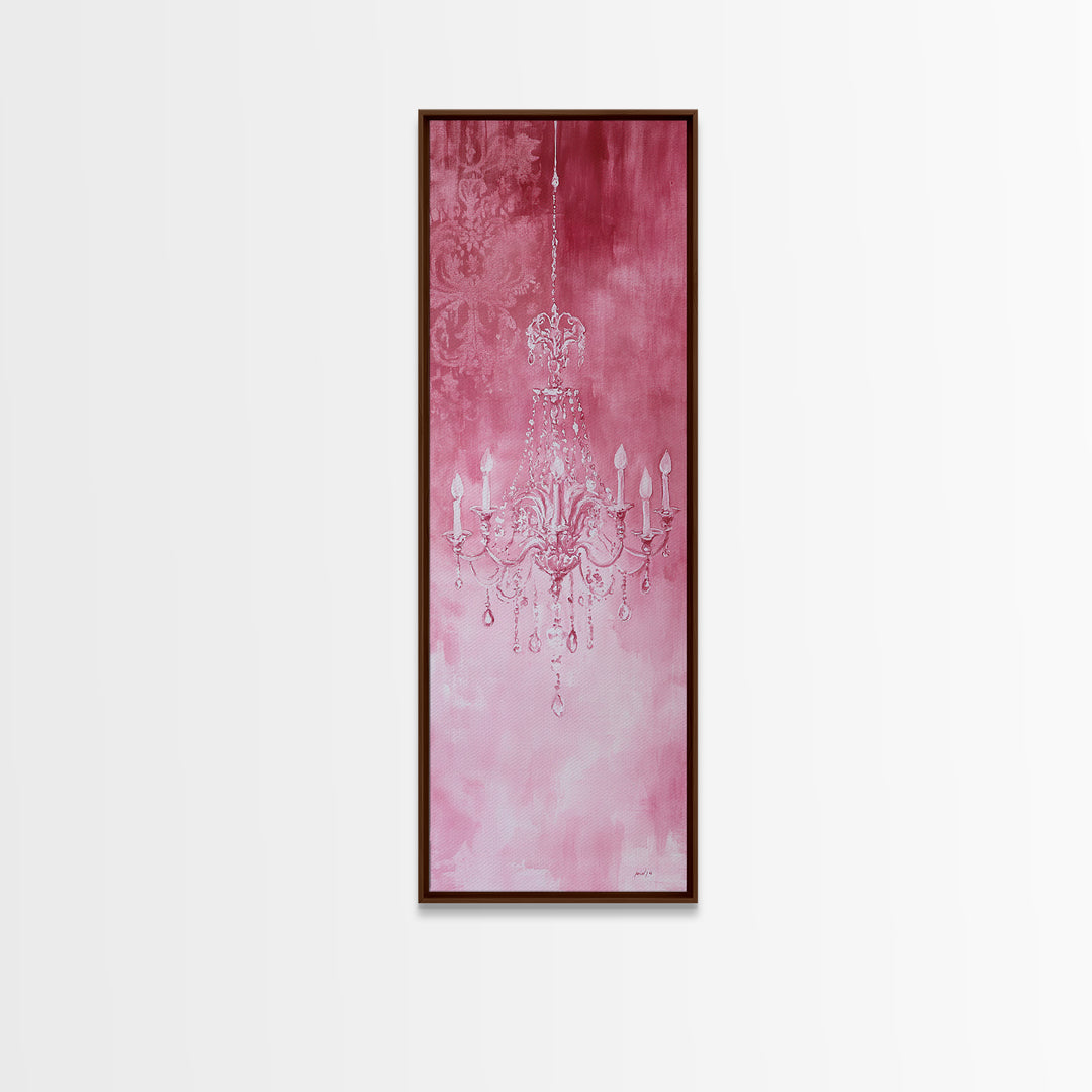 Crystal Chandelier Framed Canvas Print in Pink Abstract Art Perfect Above Sofa or Guest Room Art with Rustic and Glam Style