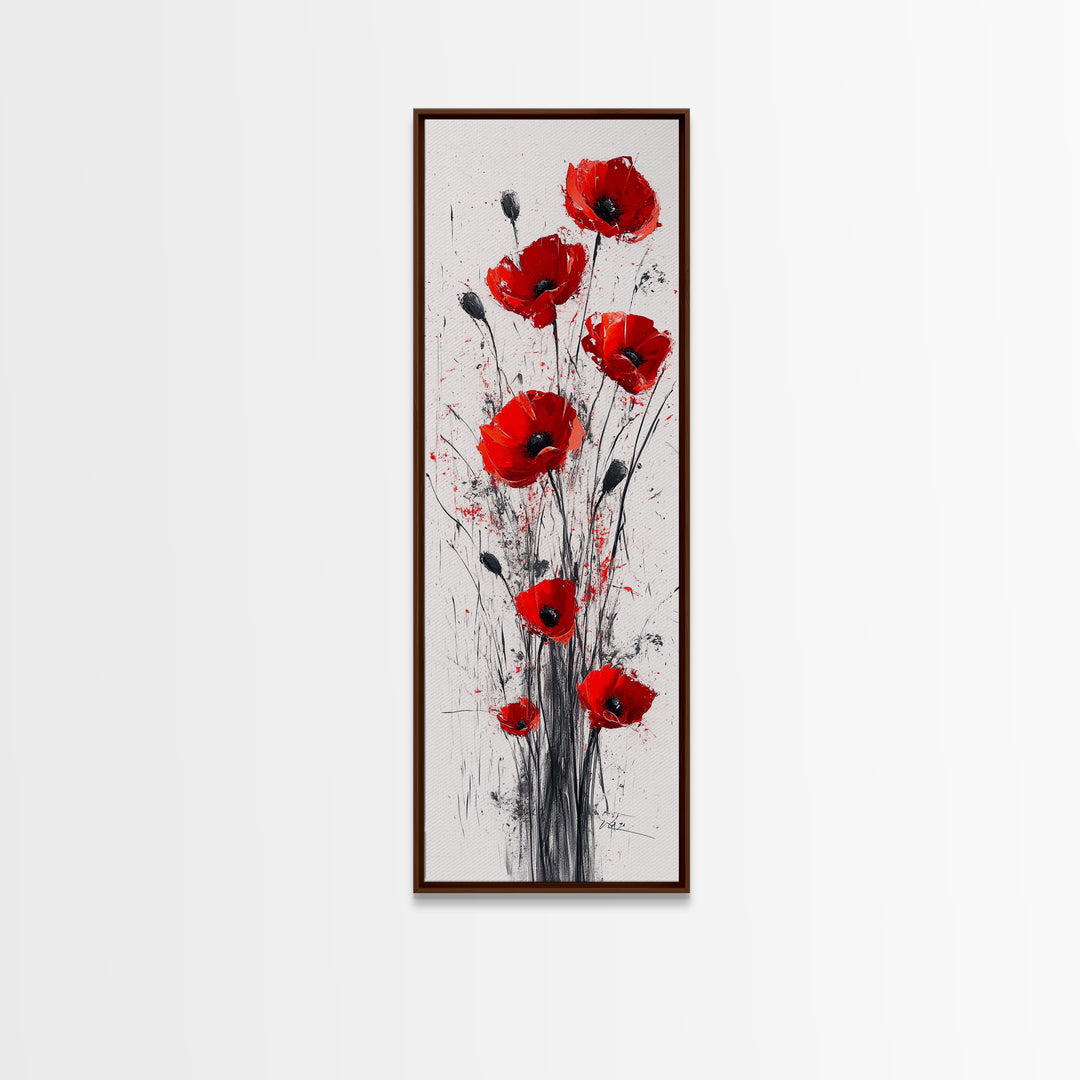Bright Red Poppy Flower Art Framed Canvas Print Wildflower Painting Botanical Prints Modern Office Rustic Farmhouse Art