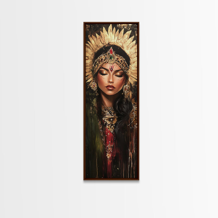 Golden Goddess Framed Canvas Print, Afrocentric Art Print with Ornate Detail, Dark Romance Wall Art for Eclectic Living Room Decor