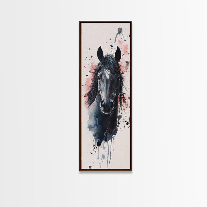Black Horse Portrait Canvas Print Rustic Farmhouse Art Horse Wall Art Tall Skinny Art Vertical Rustic Living Room Wall Decor