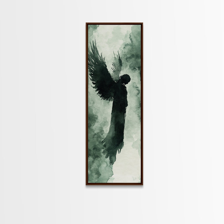 Dark Angel Silhouette Canvas Print Angel Art Prints Dark Angels Wall Art Moody Art Gothic Living Room Art Vertical Wall Decor
