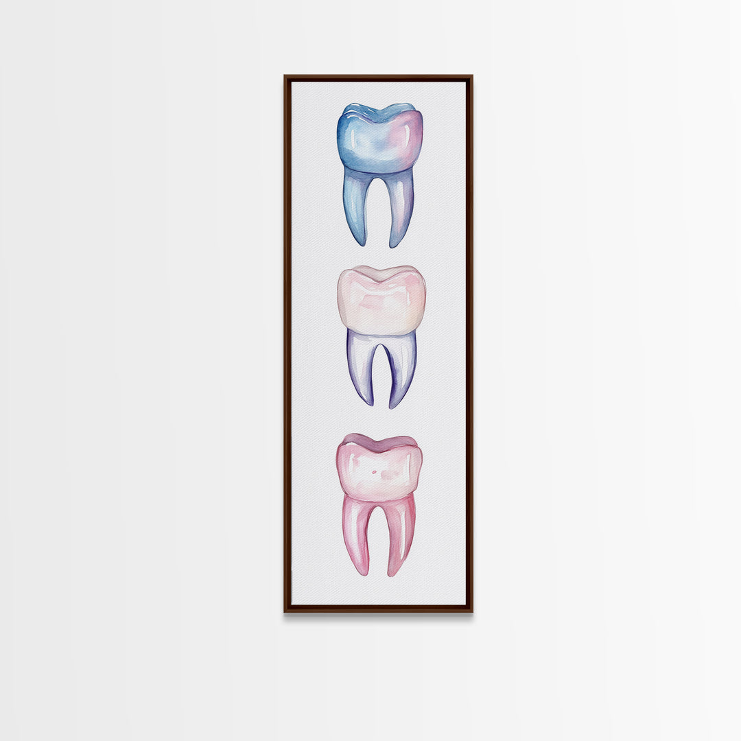 Whimsical Rainbow Teeth Canvas Print, Dentist Office Vertical Wall Art, Vibrant Dental Art Print for Gift Ideas