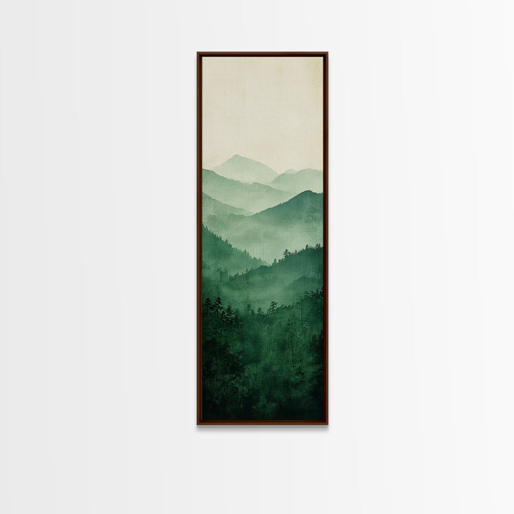 Smoky Mountain Layers Framed Canvas Print Serene Landscape Painting Green Nature Scene Above Sofa Art Living Room Decor