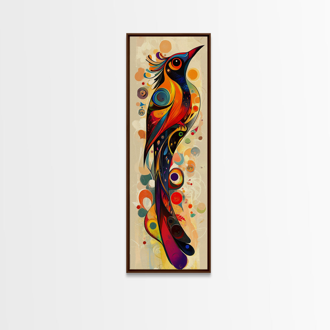 Bold Bird Design Framed Canvas Print Vibrant Peacock Wall Art Modern Whimsical Art Living Room Accent Bird Lover Gift Idea