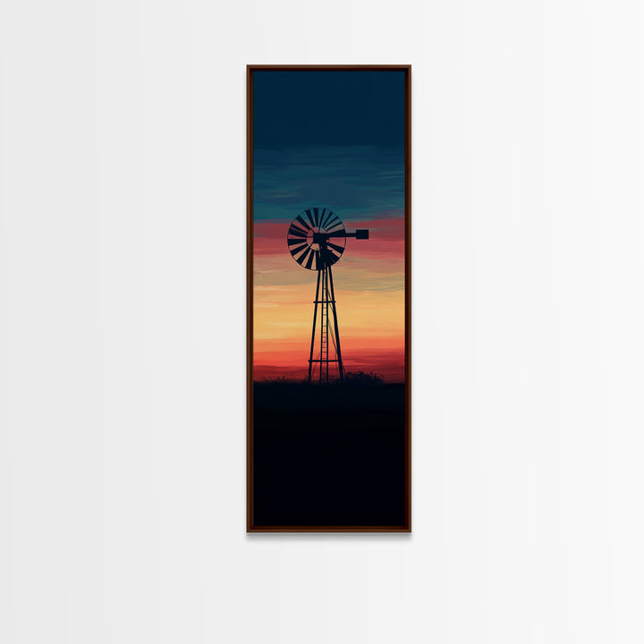 Canvas Print Moody Sunset Windmill Wall Art, Vertical Rustic Decor, Tall Narrow Farmhouse Artwork, Gift Idea for Living Room