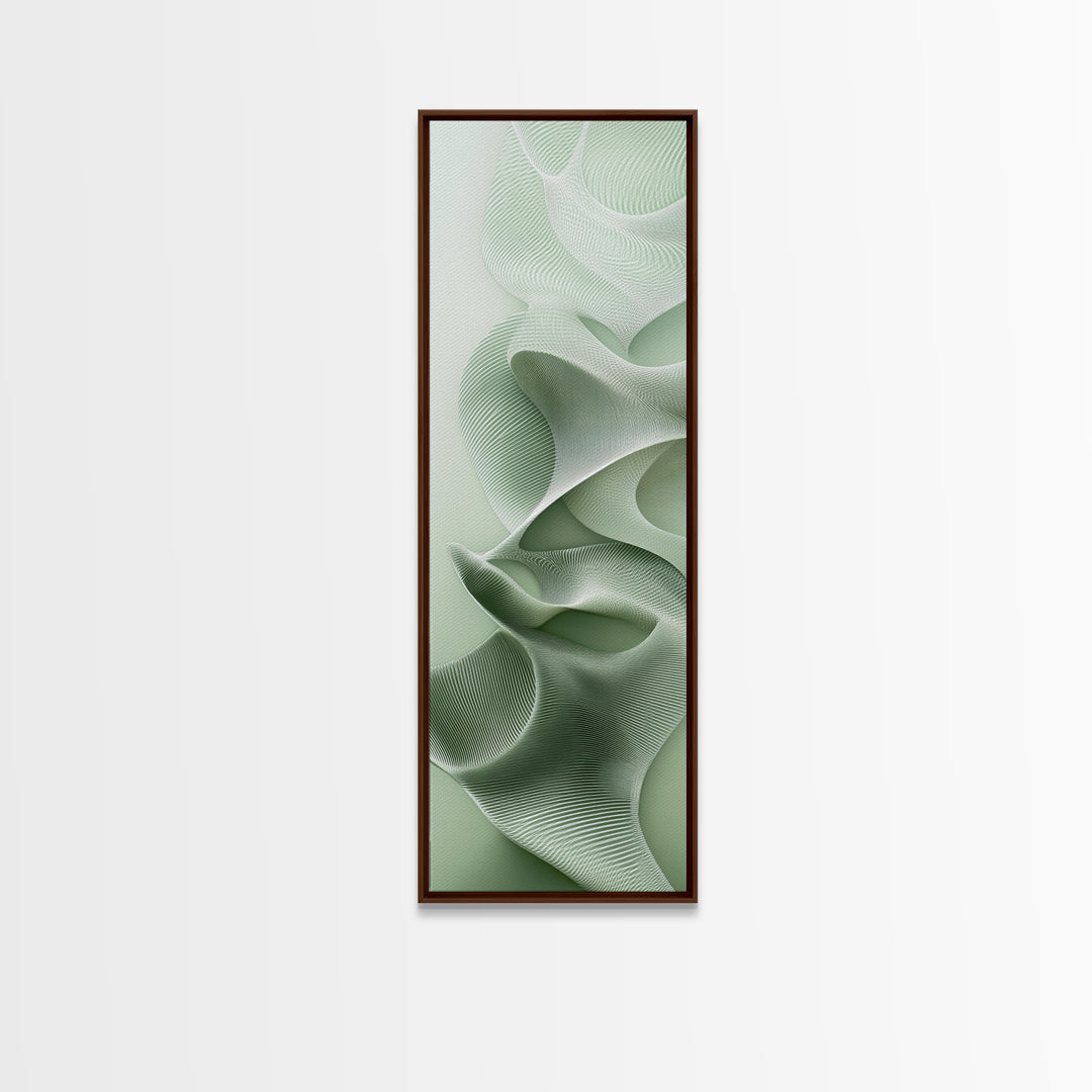 Sage Green Vertical Framed Canvas Print, Abstract Botanical Artwork, Wabi Sabi Minimalist Wall Art, Living Room Decor, Original Artwork