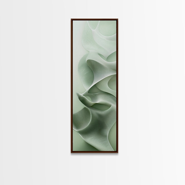 Sage Green Vertical Framed Canvas Print, Abstract Botanical Artwork, Wabi Sabi Minimalist Wall Art, Living Room Decor, Original Artwork