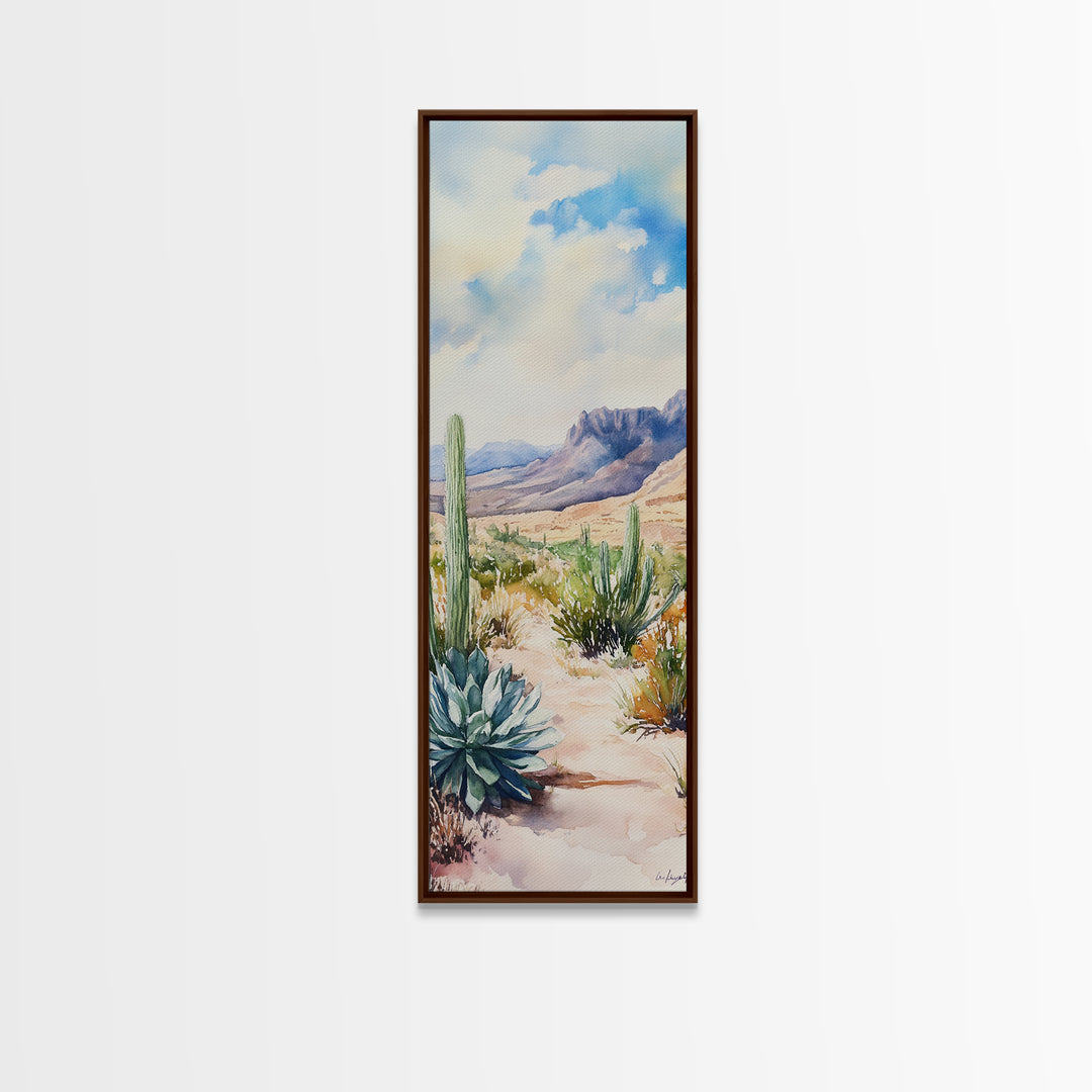 Desert Landscape Framed Canvas Print, Southwest Rustic Wall Art, Cactus Painting, Farmhouse Living Room Decor, Gift Idea for Him
