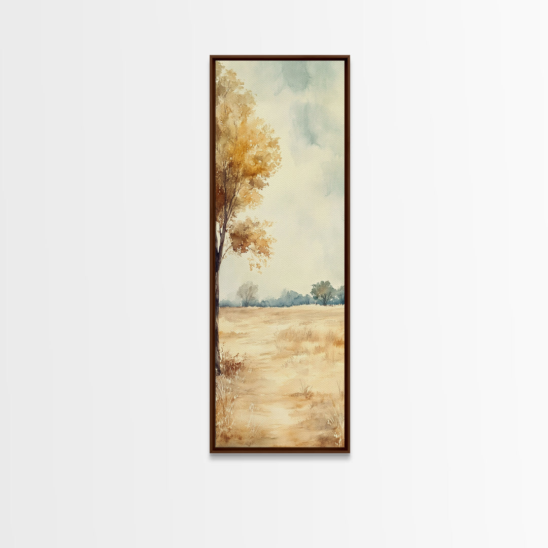 Framed Canvas Print of Oak Tree Art with Golden Autumn Leaves, Tall Skinny Art, Extra Wide Rustic Wall Art, Nature Gift Idea, Above Couch Decor