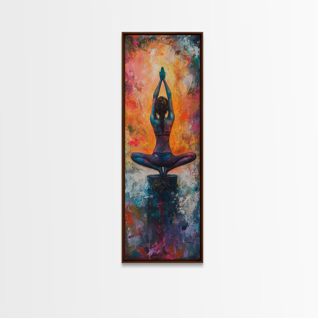 Yoga Art Framed Canvas Print Meditation Decor Zen Wall Art Vibrant Painting Vertical Art for Bedroom or Yoga Room