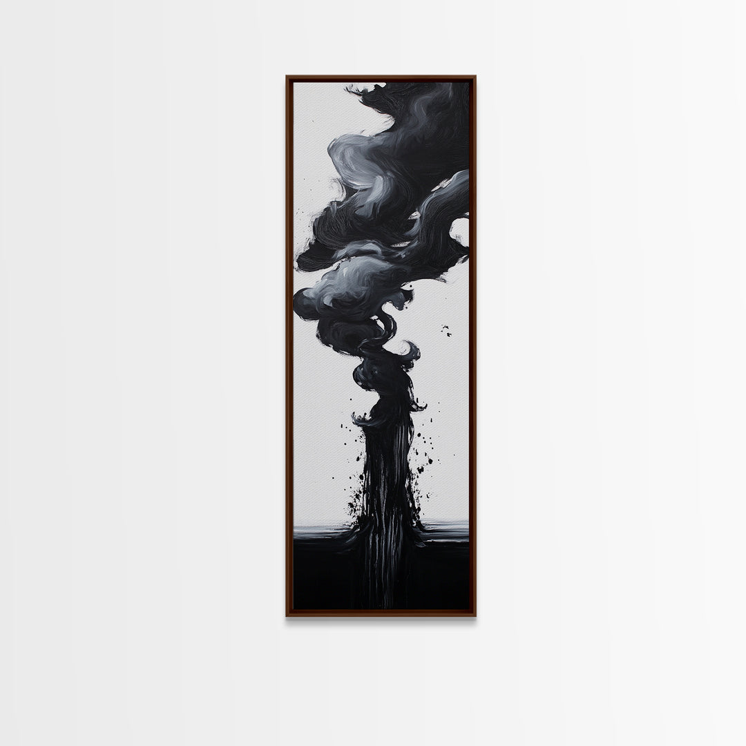 Smoke Abstract Art Canvas Print Black White Contemporary Modern Home Decor Moody Wall Art Vertical Long Narrow Artwork