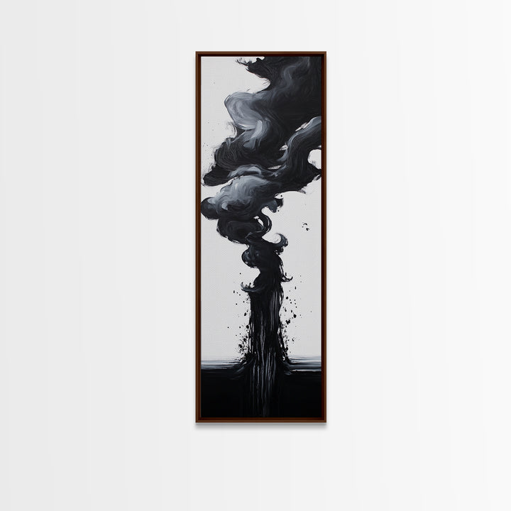 Smoke Abstract Art Canvas Print Black White Contemporary Modern Home Decor Moody Wall Art Vertical Long Narrow Artwork