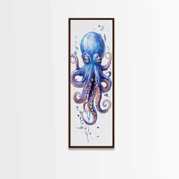 Blue Octopus Art Framed Canvas Print Vibrant Marine Life Decor Whimsical Coastal Nautical Artwork Living Room Statement Piece