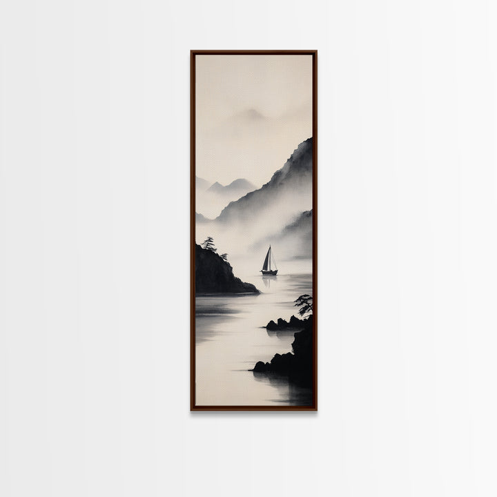 Sailboat Reflection Framed Canvas Print Nautical Painting Coastal Decor Minimalist Art Seascape Wall Art Bedroom or Living Room Piece