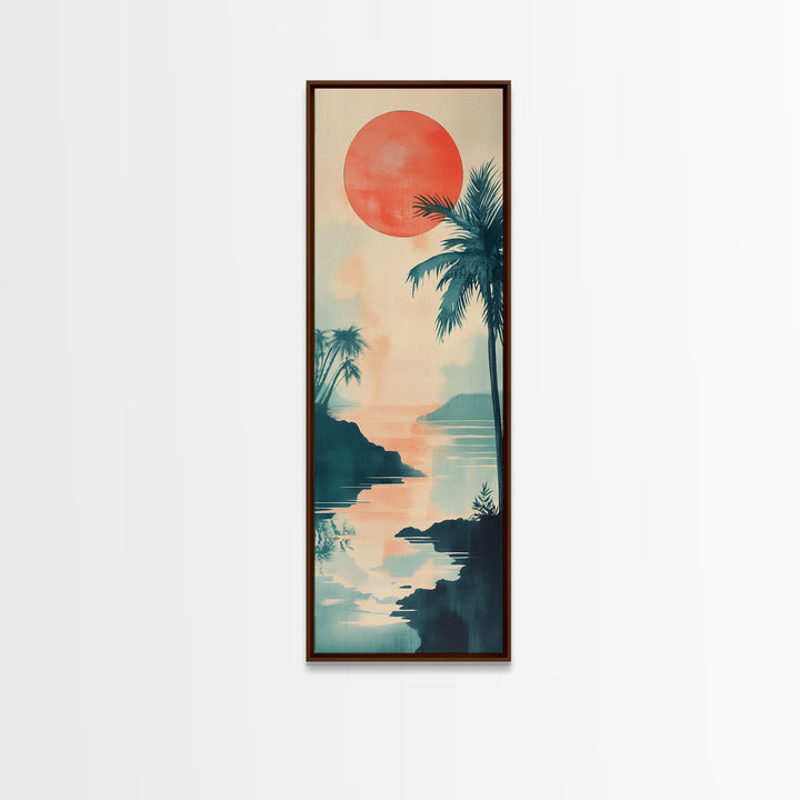 Tropical Sunset Coastal Landscape Framed Canvas Print | Nautical Wall Art | Coastal Painting | Nautical Decor | Gift Idea Her | Vertical Art
