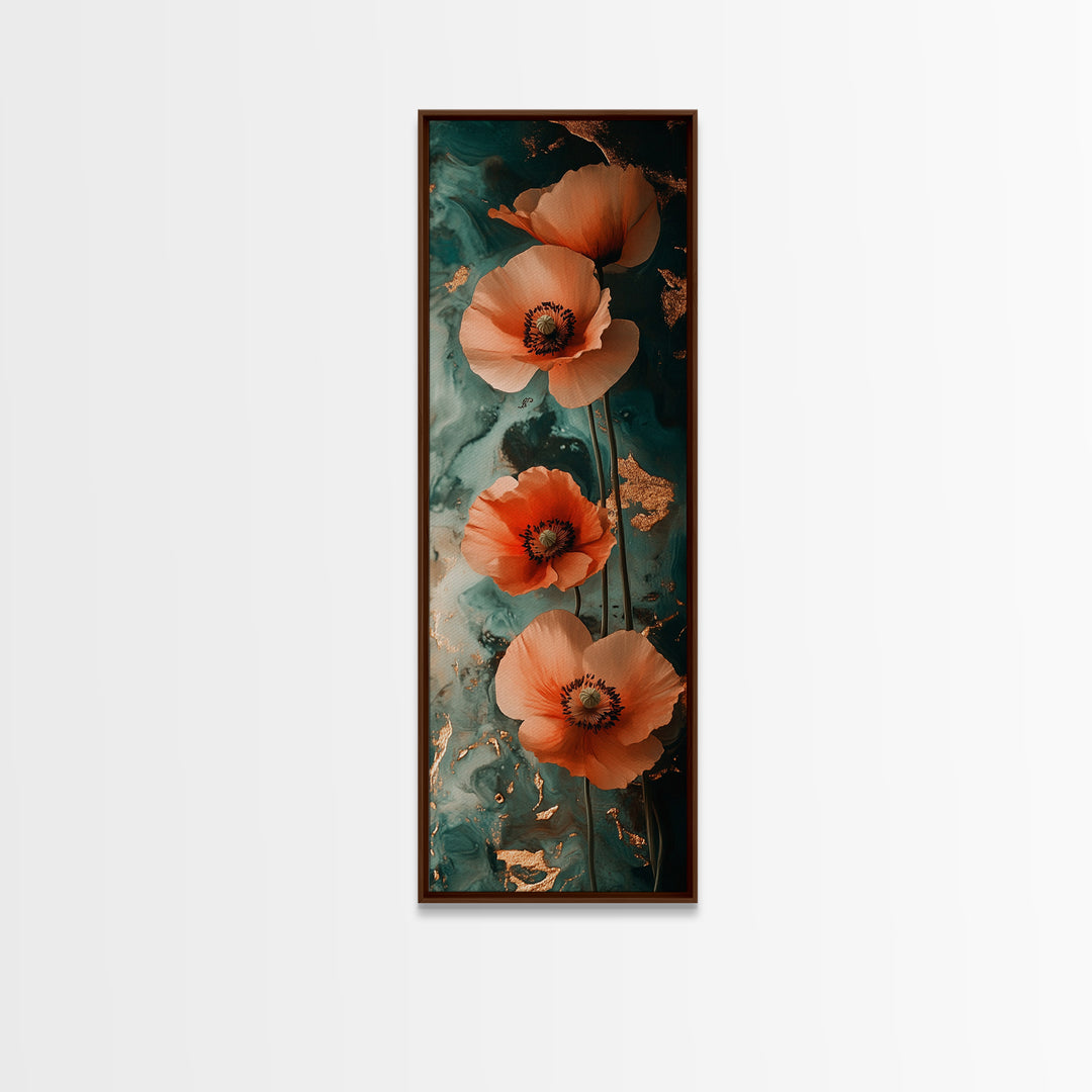 California Poppy Floral Framed Canvas Print | Wildflower Botanical Prints | Rustic Wall Art | Vertical Wall Art | Gift Idea Her