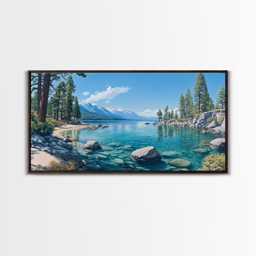 Crystal Clear Lake Canvas Print Lake Tahoe Art Coastal Landscape Artwork Bedroom Decor Horizontal Wall Art Nature Painting Original