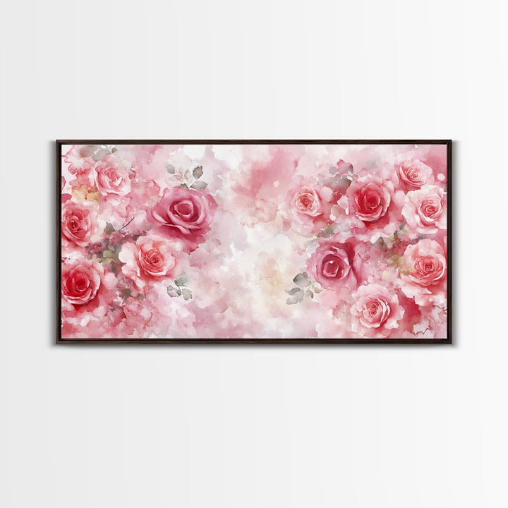 Romantic Rose Painting Framed Canvas Print Featuring Rose Painting and Pink Wall Art Botanical Prints Rustic Art Living Room Decor