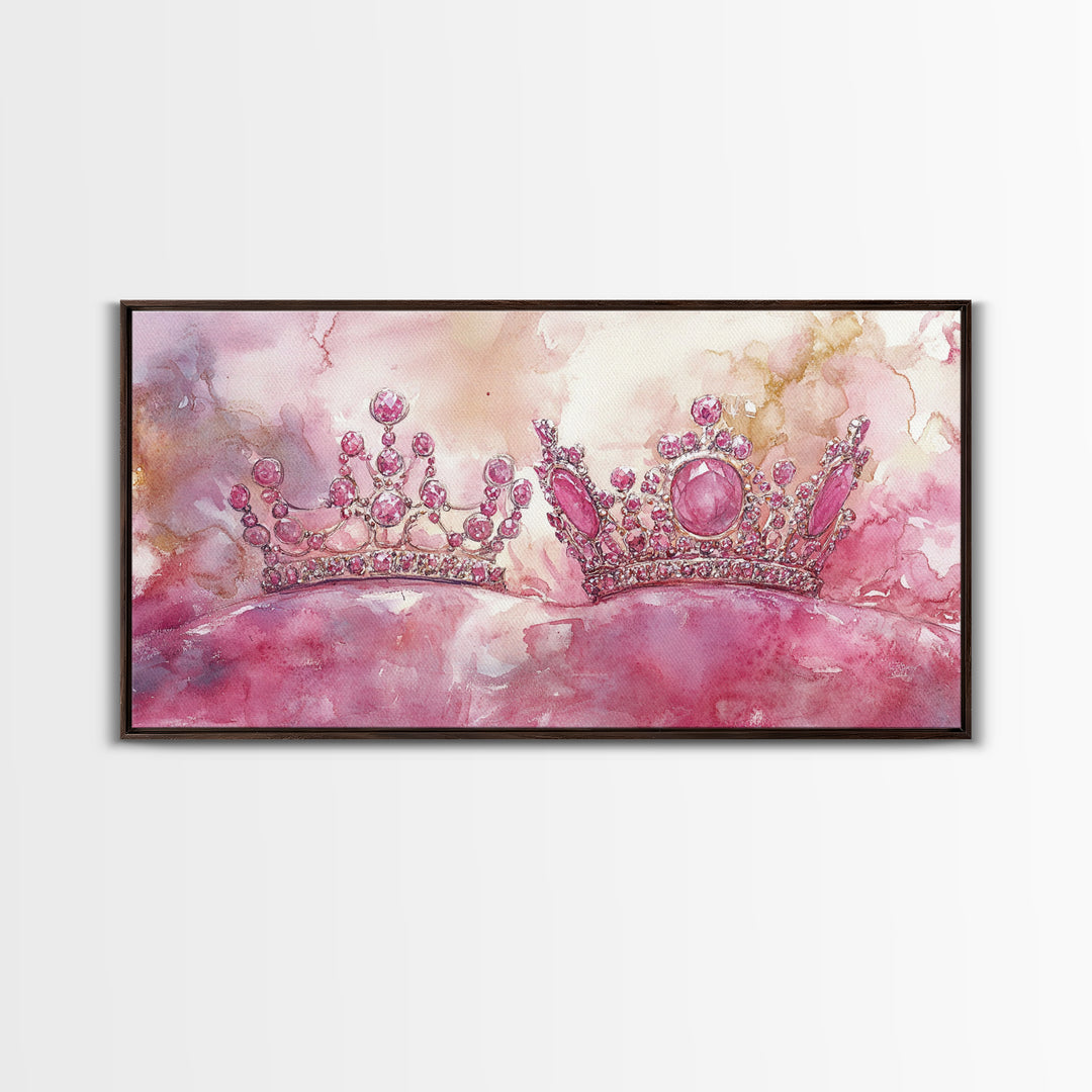Royal Crown Canvas Print, Pink Jewel Artwork, Glamorous Feminine Style, Bedroom Wall Decor, Princess Themed Whimsical Art Gift Idea
