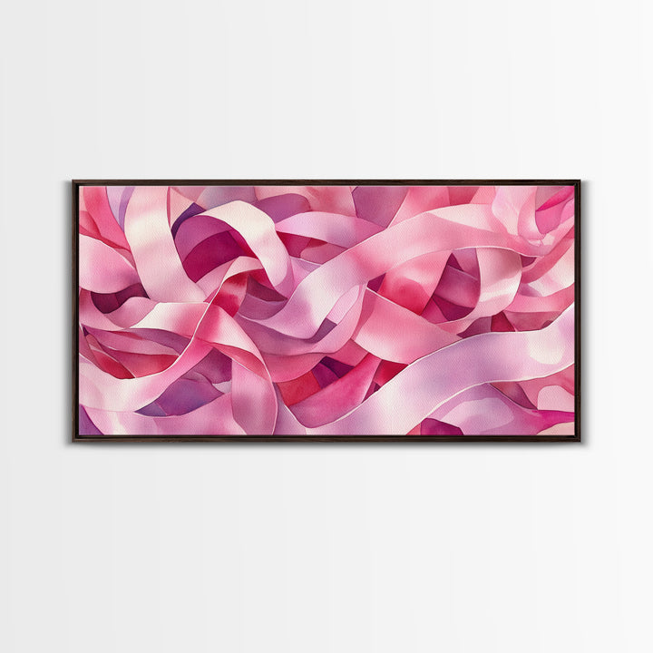 Pink Ribbons Canvas Print | Abstract Art | Light Pink Wall Art | Whimsical Minimalist Decor | Feminine Bedroom Canvas Print