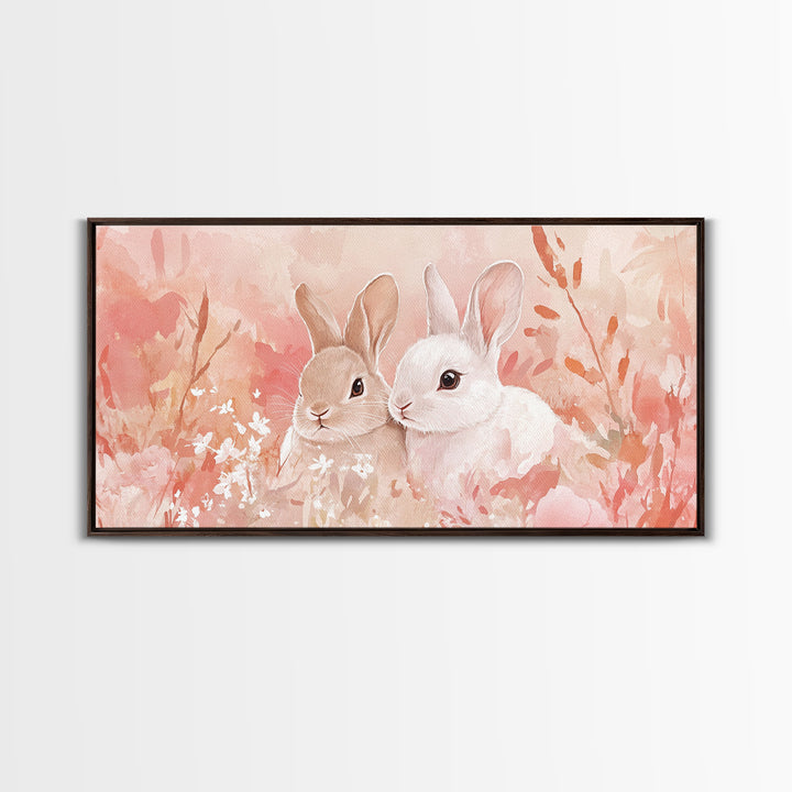Bunny Art Canvas Print Pastel Wall Art Whimsical Easter Decor Animal Lovers Gift Idea Cottagecore Living Room Art Soft Aesthetic