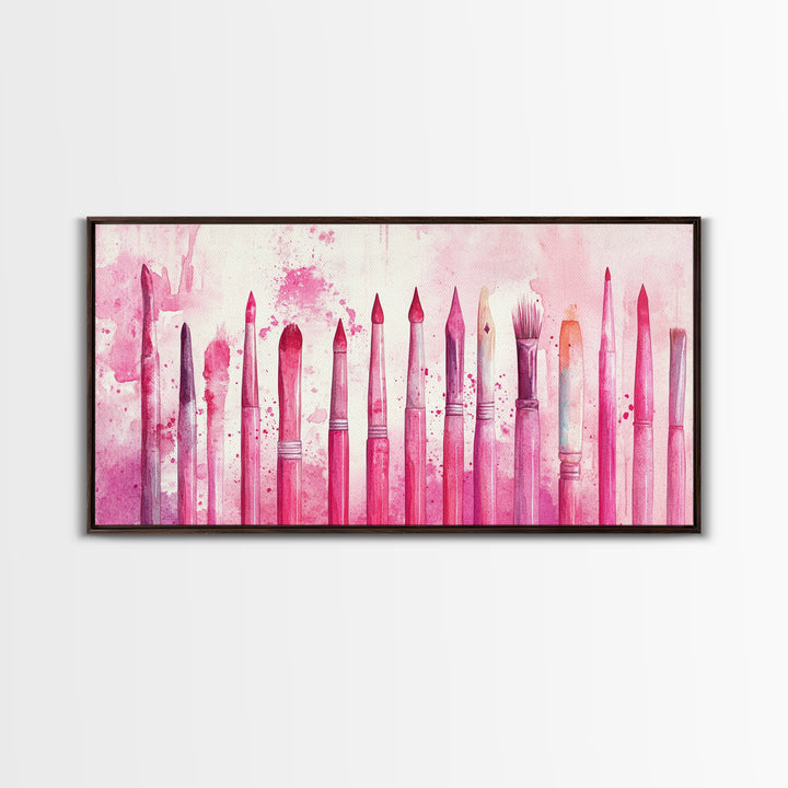 Artistic Brushes Canvas Print Pink Abstract Art Tools Studio Decor Light Pink Wall Art Boho Minimalist Wabi Sabi Artist Gift Idea