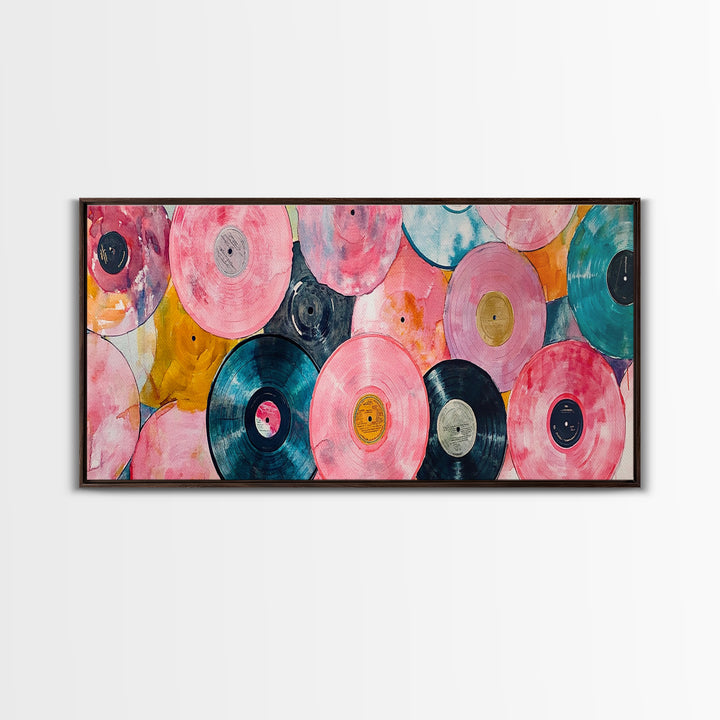 Retro Vinyl Records Canvas Print Lofi Art Chicano Wall Art Skinny Wall Art Living Room Decor Music Gift Idea Bedroom Art