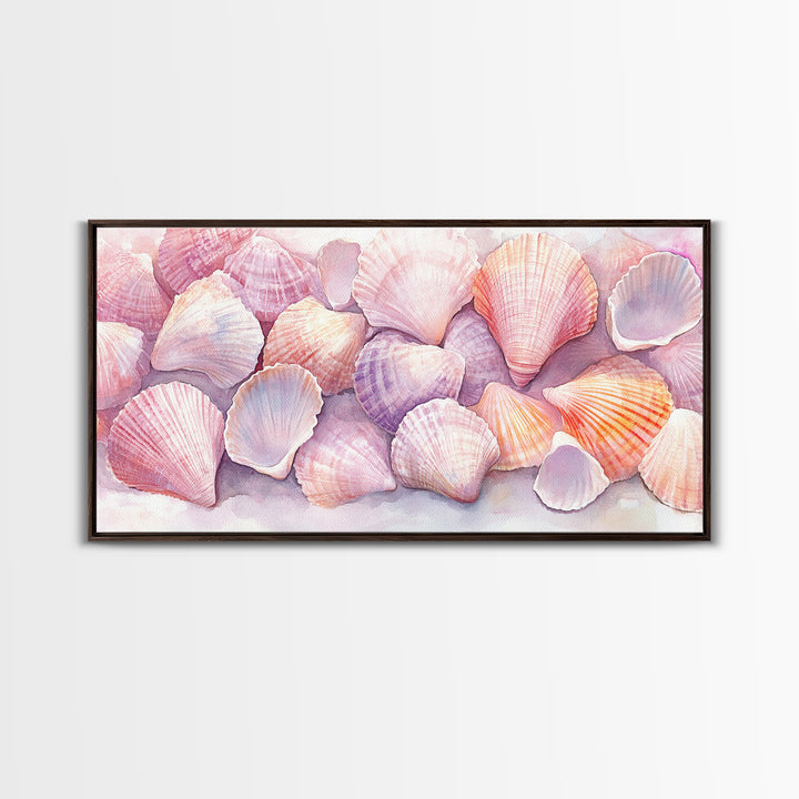 Coastal Seashell Canvas Print, Nautical Wall Art, Coastal Decor, Rustic Beach Art, Light Pink Shell Painting, Coastal Landscape Art Gift