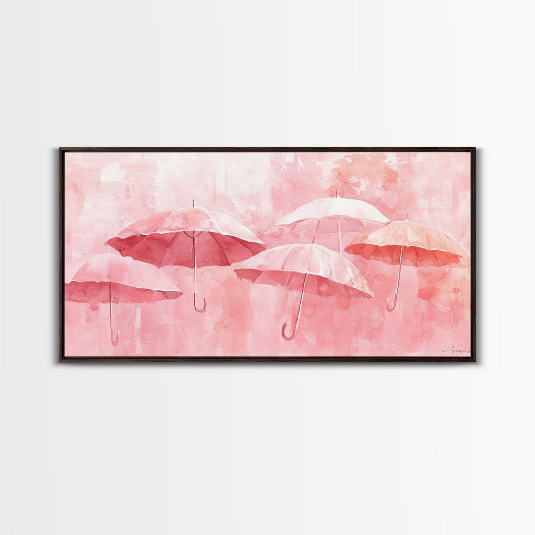 Umbrella Art Canvas Print, Light Pink Wall Art, Minimalist Decor Piece, Coastal Cowgirl Home Accent, Whimsical Abstract Art Gift Idea