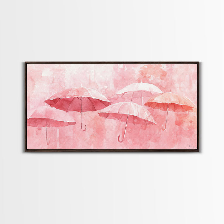 Umbrella Art Canvas Print, Light Pink Wall Art, Minimalist Decor Piece, Coastal Cowgirl Home Accent, Whimsical Abstract Art Gift Idea