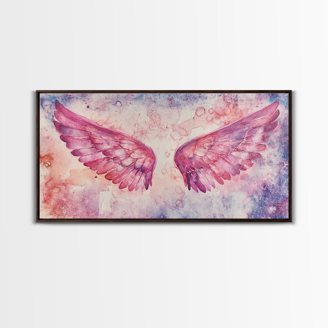 Angel Wings Canvas Print Dark Angels Wall Art Pink Abstract Art Light Pink Wall Art Moody Artwork Whimsical Art Bedroom Decor