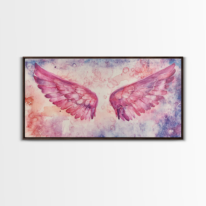 Angel Wings Canvas Print Dark Angels Wall Art Pink Abstract Art Light Pink Wall Art Moody Artwork Whimsical Art Bedroom Decor