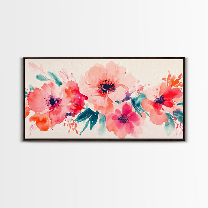 Bright Wildflower Canvas Print | Pink Orange Botanical Art | Nature Inspired Wall Decor | Living Room Framed Artwork | Unique Gift Idea