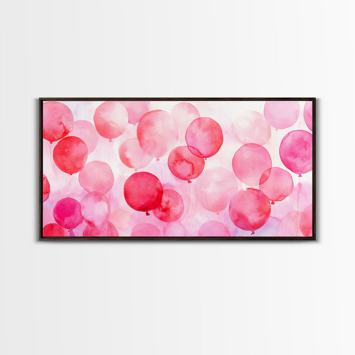 Pink Balloon Canvas Print - Light Pink Wall Art Boho Birthday Celebration Art Minimalist Decor Living Room Horizontal Art