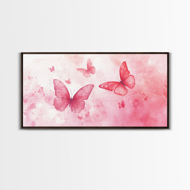 Pink Butterflies Canvas Print, Whimsical Art, Light Pink Wall Art, Feminine and Romantic Decor, Bedroom or Living Room Gift Idea