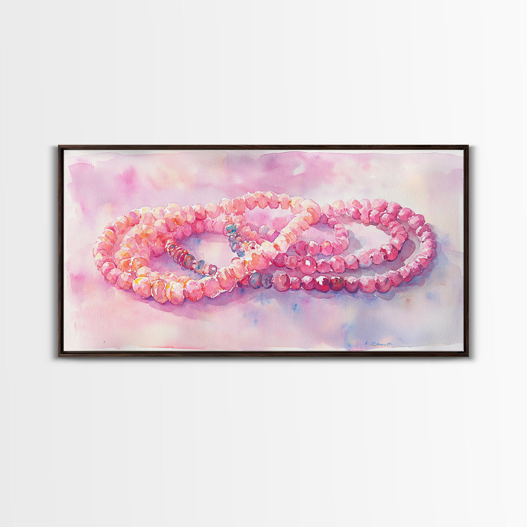Pink Beaded Necklace Canvas Print | Romantic Jewelry Wall Art | Feminine Framed Canvas Print | Gift Idea for Her | Light Pink Decor