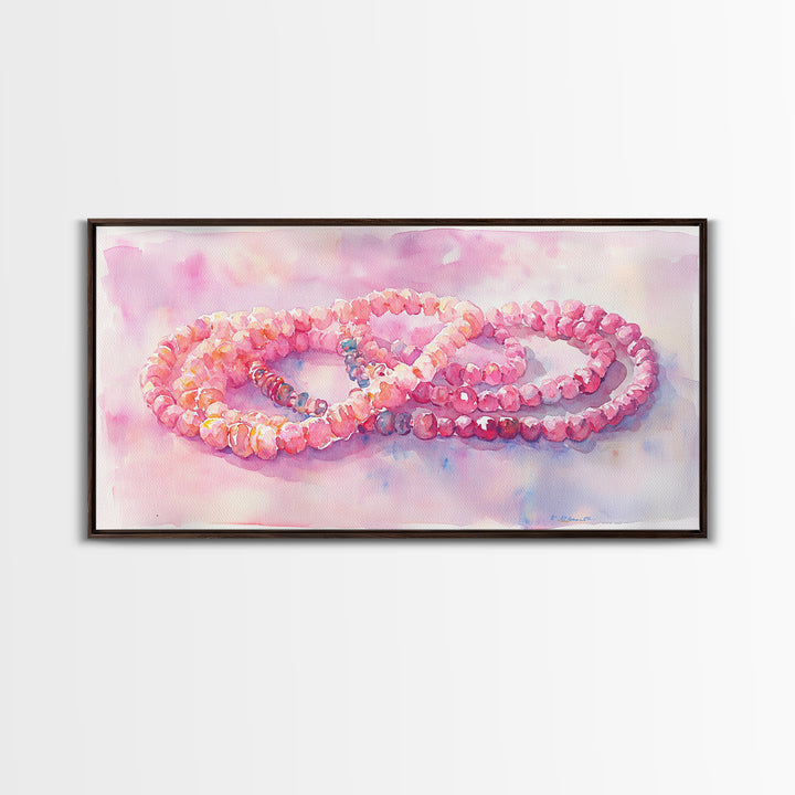 Pink Beaded Necklace Canvas Print | Romantic Jewelry Wall Art | Feminine Framed Canvas Print | Gift Idea for Her | Light Pink Decor