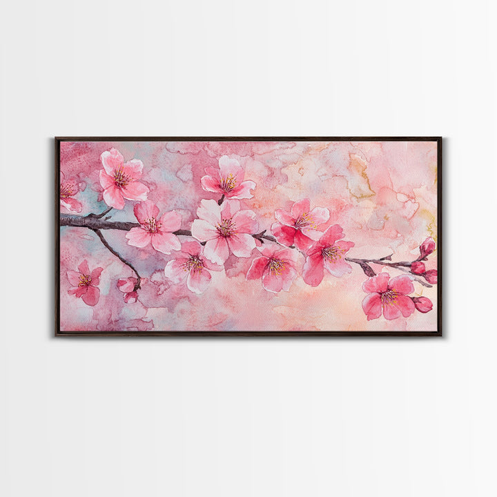 Cherry Blossom Branch Canvas Print | Cherry Blossom Painting, Light Pink Wall Art, Nature-Inspired Decor, Botanical Prints, Bedroom Art