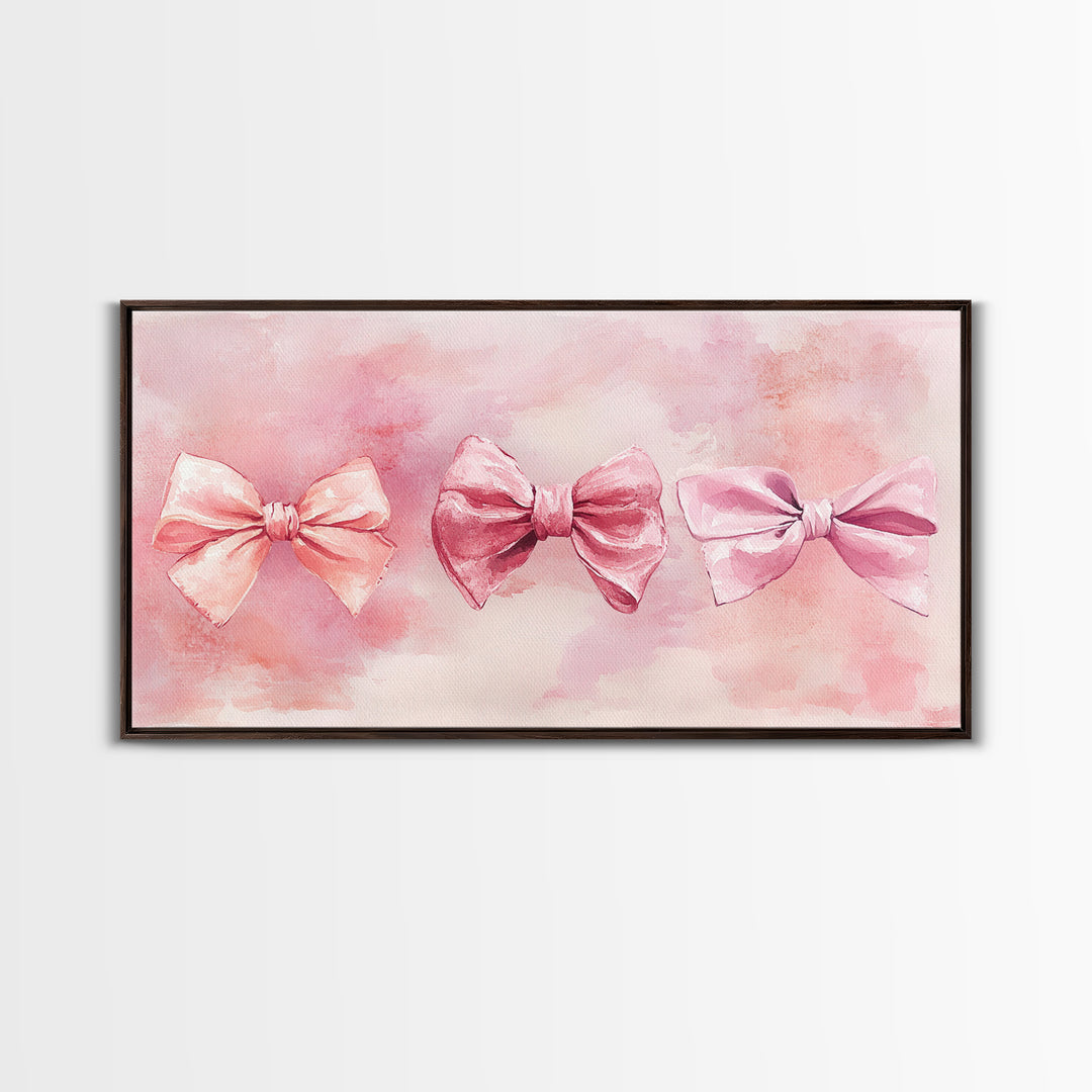 Bow Tie Trio Painting with Pink Orange Wall Art Aesthetic Framed Canvas Print, Whimsical Art Bedroom or Living Room Decor
