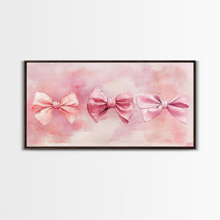 Bow Tie Trio Painting with Pink Orange Wall Art Aesthetic Framed Canvas Print, Whimsical Art Bedroom or Living Room Decor