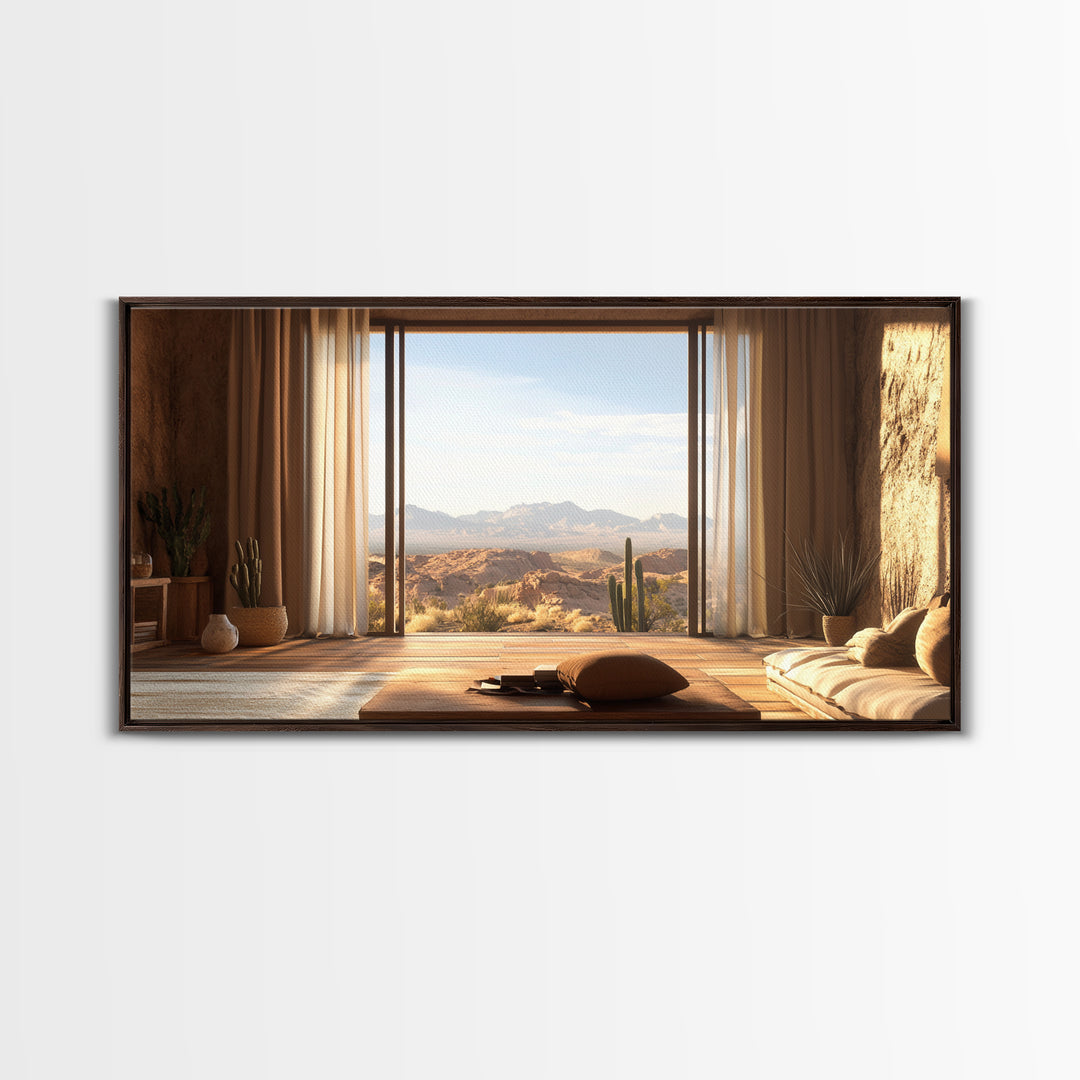 Canvas Print of Rustic Southwest Desert Scene with Cactus and Mountains, Southwest Home Decor, Rustic Living Room Wall Art