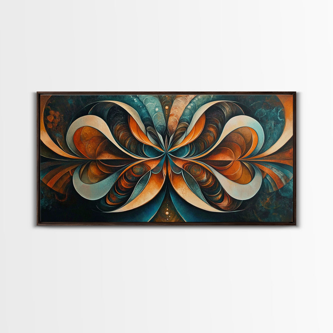 Butterfly Abstract Framed Canvas Print, Geometric Wall Art Moody Modern Decor, Sacred Geometry Artwork Idea Horizontal Living Room Design