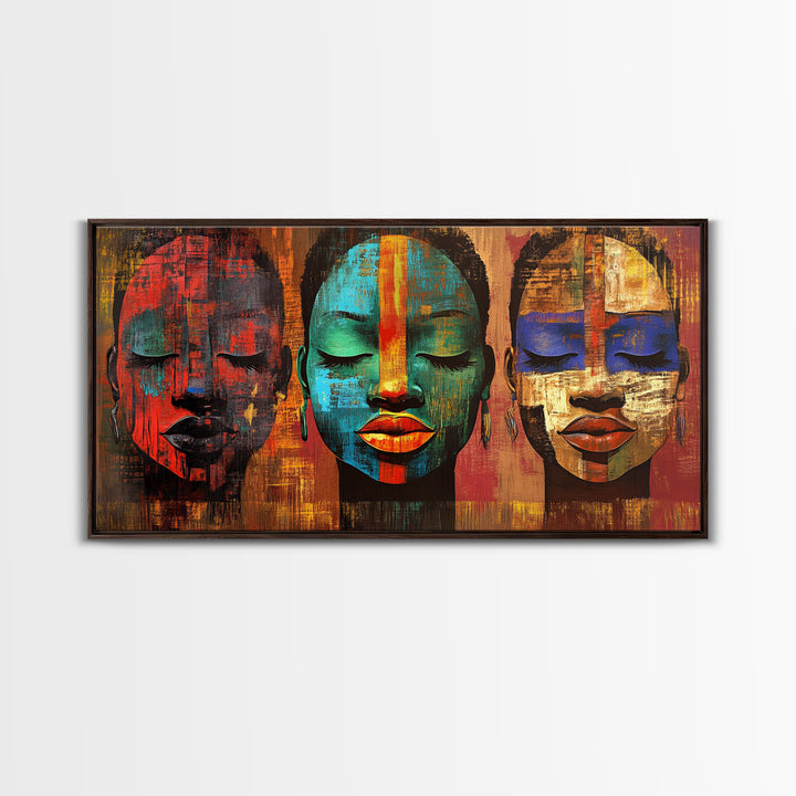 Vibrant African Art Canvas Print, Afrocentric Wall Art Decor, Colorful Moody Abstract Painting, Unique Therapy Art Gift Idea