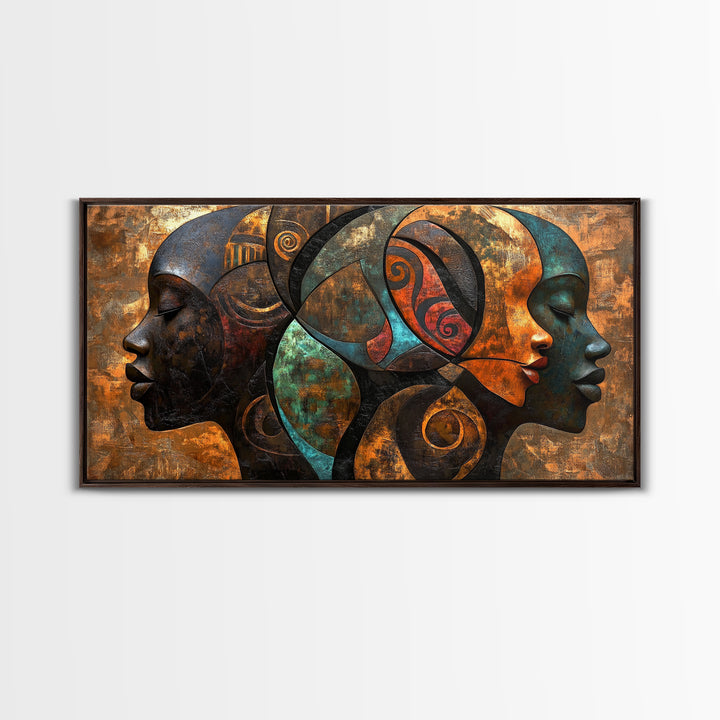 Abstract African Faces Framed Canvas Print, Afrocentric Wall Decor, Moody African Art, Geometric Bold Bedroom Art Gift Idea