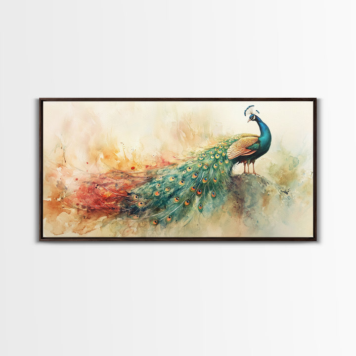 Elegant Peacock Wall Art Canvas Print, Colorful Wildlife Painting, Moody Therapy Art, Unique Bedroom Decor Gift Idea, Botanical Prints