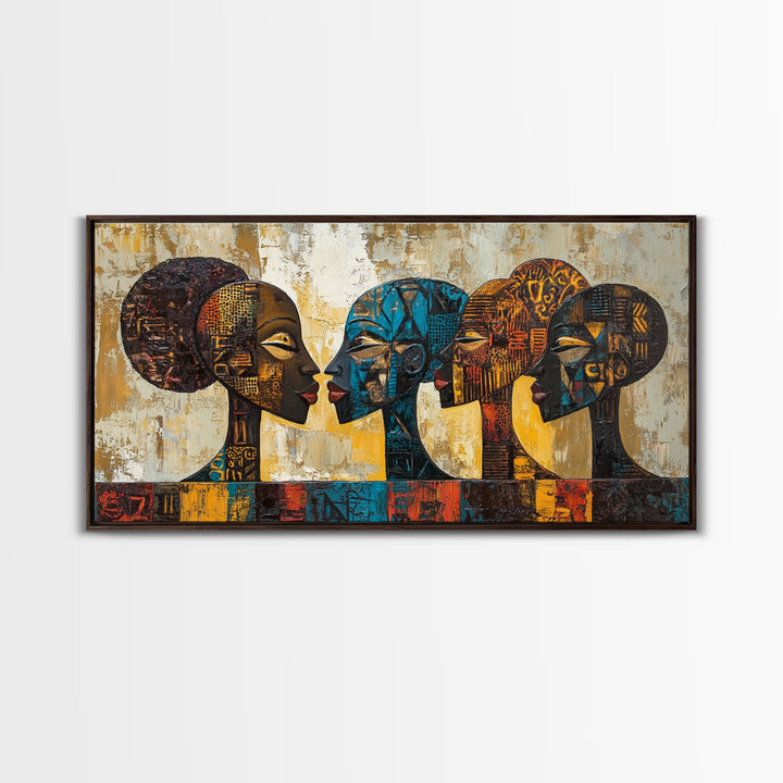 Afrocentric Geometric Art Framed Canvas Print, African Wall Decor, Bold Living Room Art, Unique Therapy Gift Idea Him Her