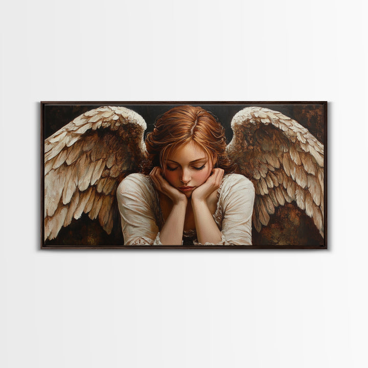 Angelic Beauty Portrait Framed Canvas Print Featuring Angel Art Prints and Moody Art Ideal Bedroom Wall Art or Guest Room Art