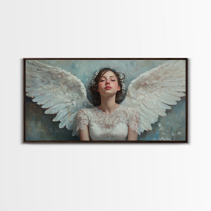 Heavenly Grace Framed Canvas Print with Angel Art Prints and Whimsical Art for Light Pink Wall Art and Romantic Home Decor